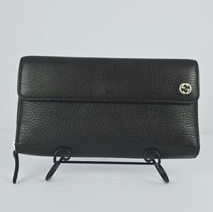 Gucci Vintage Pebbled Leather Zip-Around Wallet Brown Gold Hardware COA